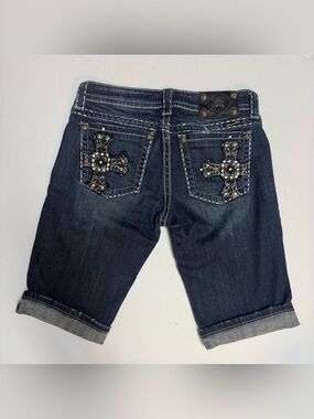 Miss Me Dark Blue Denim Embellished Bermuda Shorts size 28